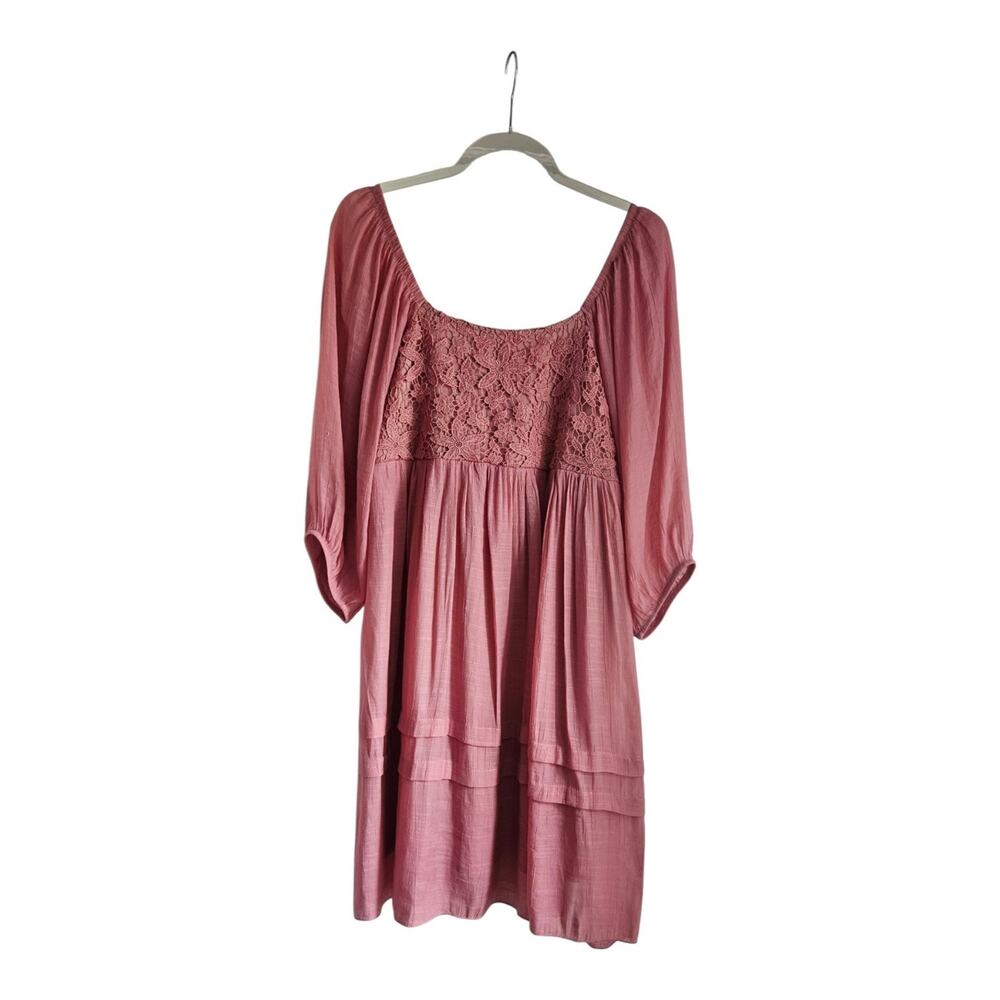 J. Gee Womens L Mini Dress Pink On/Off Shoulder Lace Bodice Smocked Romantic - Picture 1 of 9